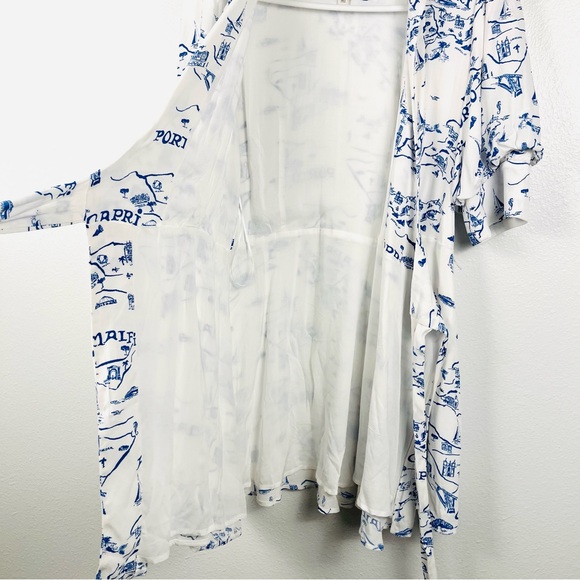 Anthropologie Maeve Puff-Sleeve Wrap Italy Map Print Mini Dress Small - Picture 8 of 8